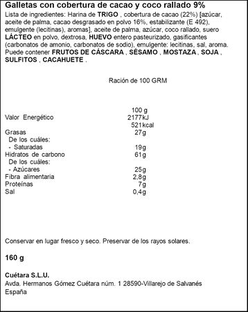 Capricho de coco y chocolate Cuétara 160gr