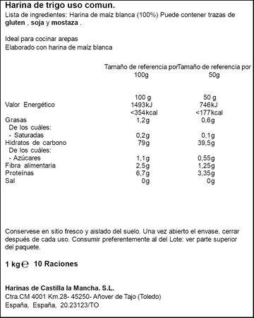 Harina de ma&iacute;z sin gluten Haricaman 1kg