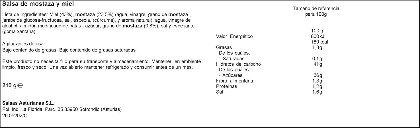 Salsa asturianas 210g mostaza con miel