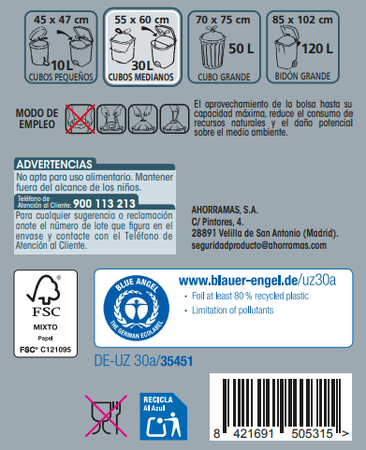 Bolsas de basura Lanta 40 uds 30 litros Cubo de cocina color negro