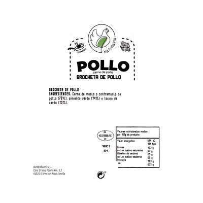 Brocheta pollo fresco 90g Unidad