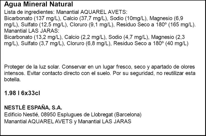 Agua Aquarel 33cl pack 6 sport