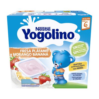 Postre Nestl&eacute; Yogolino fresa pl&aacute;tano sin gluten desde 6 meses pack 4