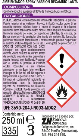 Ambientador autom&aacute;tico Lanta 250ml recambio passion