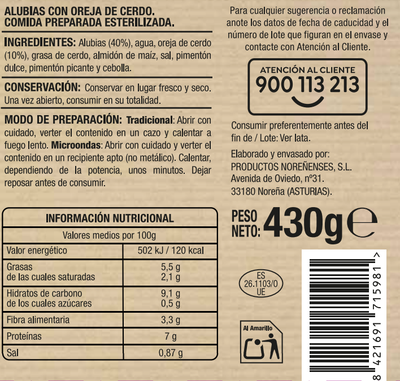 Alubia sin gluten Alipende 430g con oreja