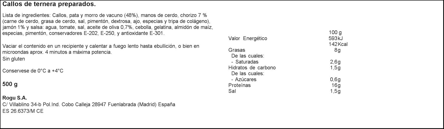 Callos de ternera preparados Rogusa 500g