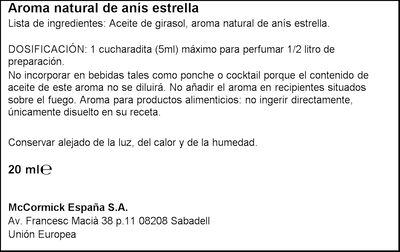 Aroma natural de An&iacute;s estrellado Vahin&eacute; 20ml