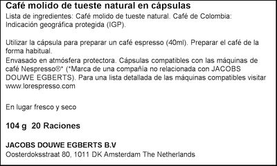 Caf&eacute; Colombia intensidad 10 Marcilla 20 C&aacute;psulas