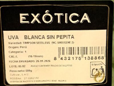 Uva blanca sin semilla bandeja 500g