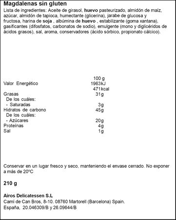 Magdalena Airos 210g sin gluten