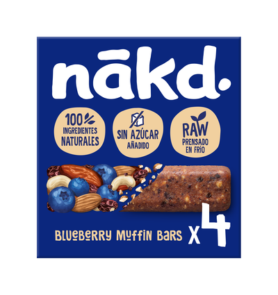 Barritas sin az&uacute;car a&ntilde;adido Nakd 4u blueberry muffin