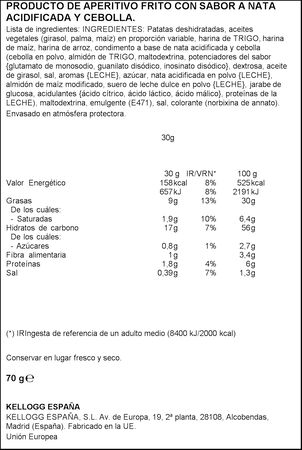 Snack de patata Pringles sour cream 70G