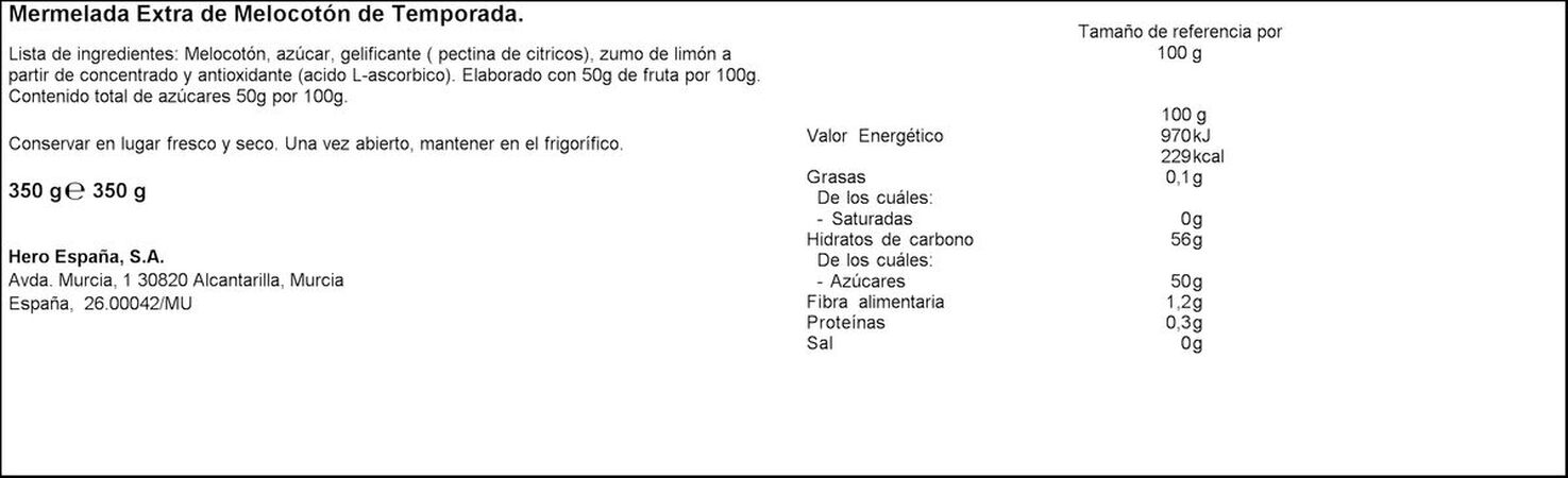 Mermelada melocotones extra de temporada Hero 350g