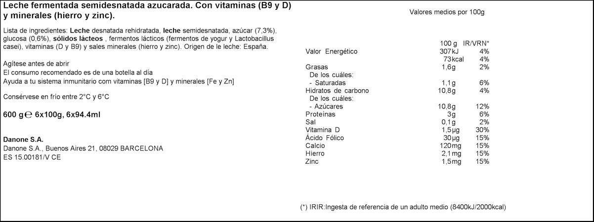 L Casei Actimel Danone pack 6 natural