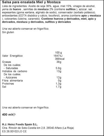 Salsa mostaza y miel Heinz 400ml
