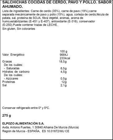 Salchicha El Pozo 275 gr Hot Dog