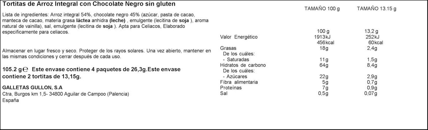 Tortitas de arroz integral Vitalday 105g chocolate