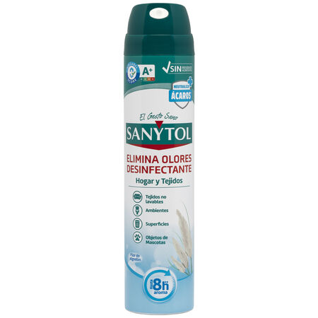 Ambientador spray desinfectante Sanytol 300ml hogar y tejidos flor de algodón