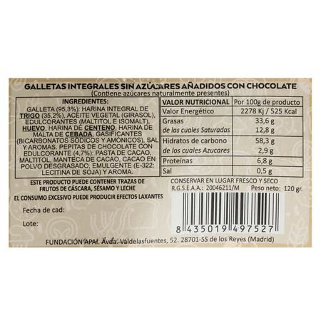 Galletas integrales chocolate sin azúcar Apai 120g