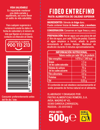Fideo Alipende 500g entrefino