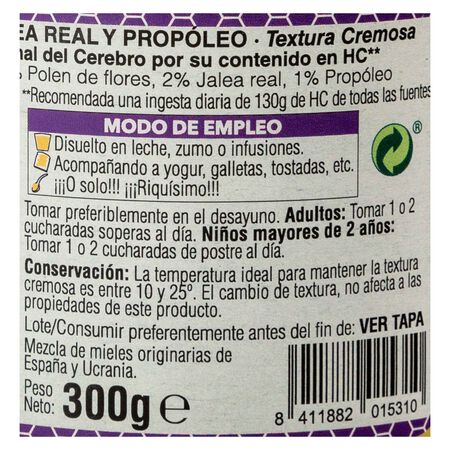 Miel de textura cremosa apienergy 300g con polen de flo