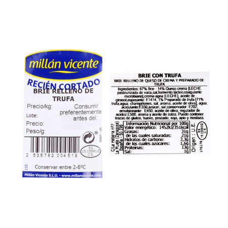 Queso brie con trufa Millán Vicente cuña 225g aproximadamente