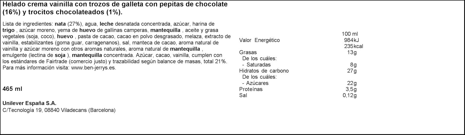 Helado tarrina Ben and Jerrys Cookie Dough 465ml