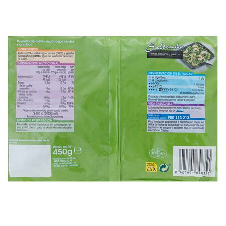 Salteado Alipende 450g ajetes espárragos y gambas