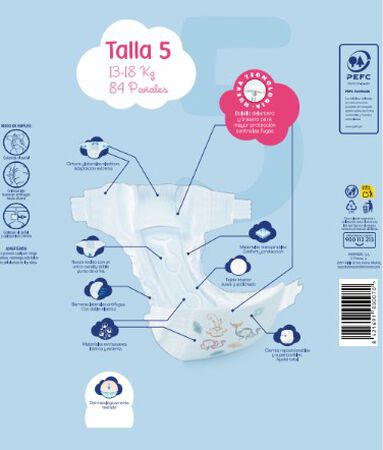 Pa&ntilde;al bodyplus con 84 unid talla 5 de 13 a 18 kg