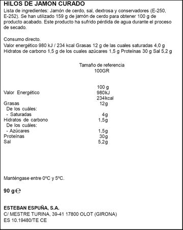 Hilos de jam&oacute;n curado Espu&ntilde;a pack 2 de 45g
