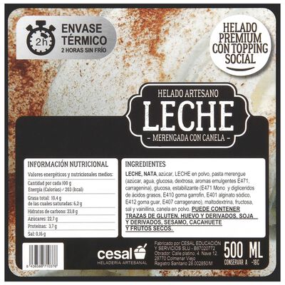 Helado cesal 500ml Leche Merengada