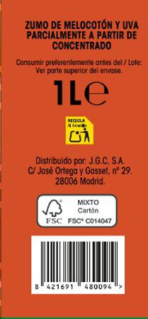 Zumo de melocot&oacute;n y uva Alipende brik 1l