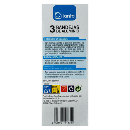 Bandeja de aluminio Lanta 1l pack3