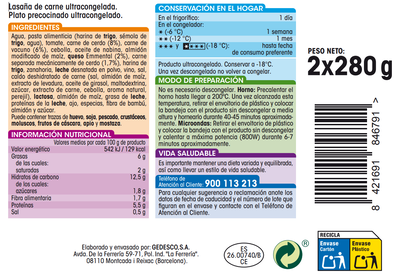Lasa&ntilde;a Alipende 280g pack-2 carne