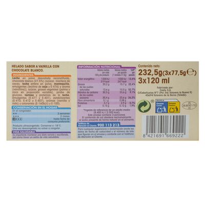 Helado super bomb&oacute;n Alipende 360ml 3 uds blanco