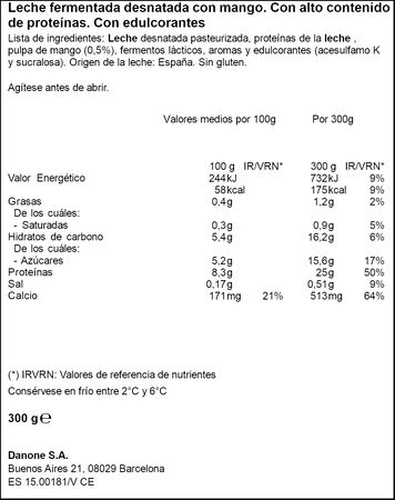 Yogur prote&iacute;na Yopro Danone 300G Mango