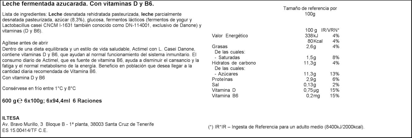 L Casei Actimel Danone pack 6 natural