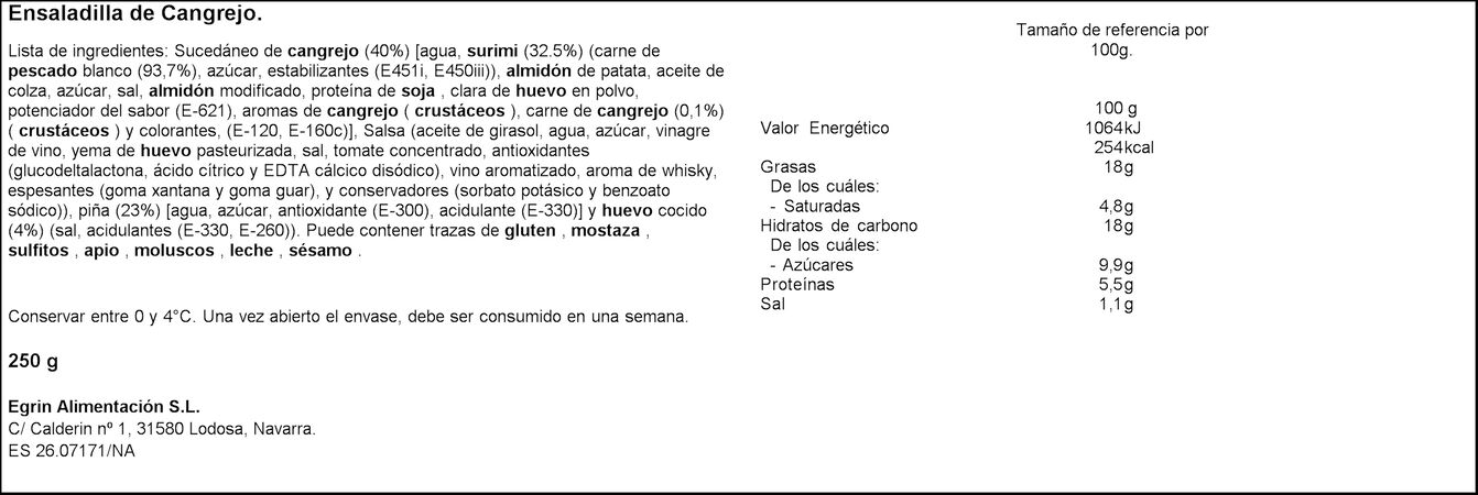 Ensaladilla ensalandia 250g cangrejo