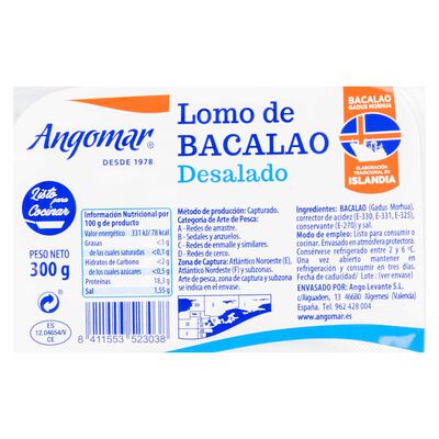 Bacalao en lomo desalado Angomar 300g