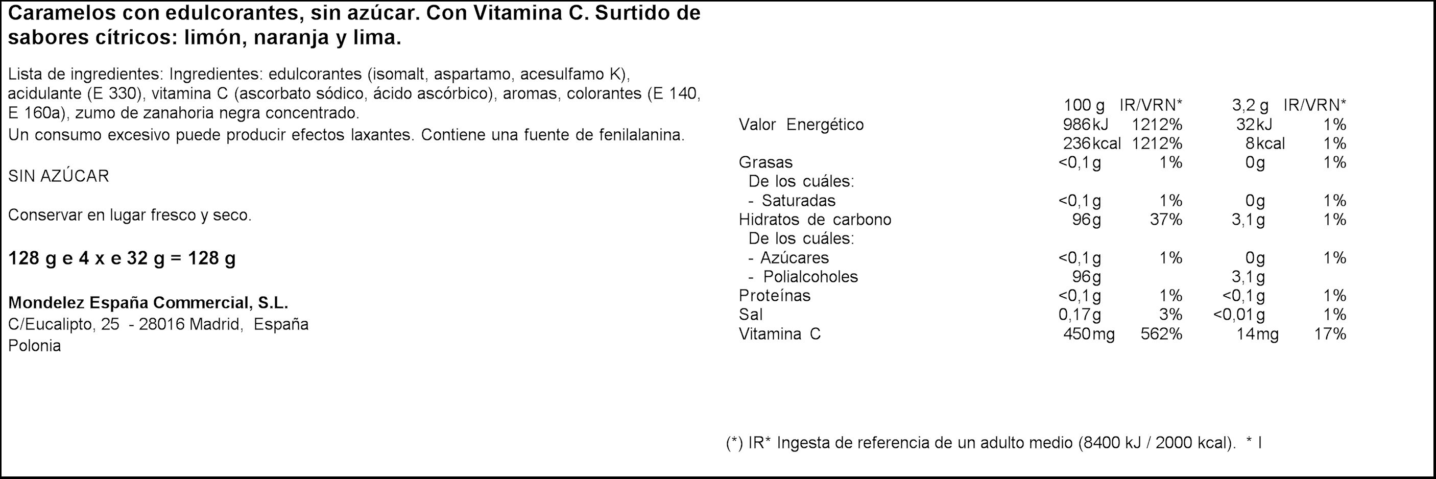 Caramelos sin azúcar añadido Halls p4 vita-c