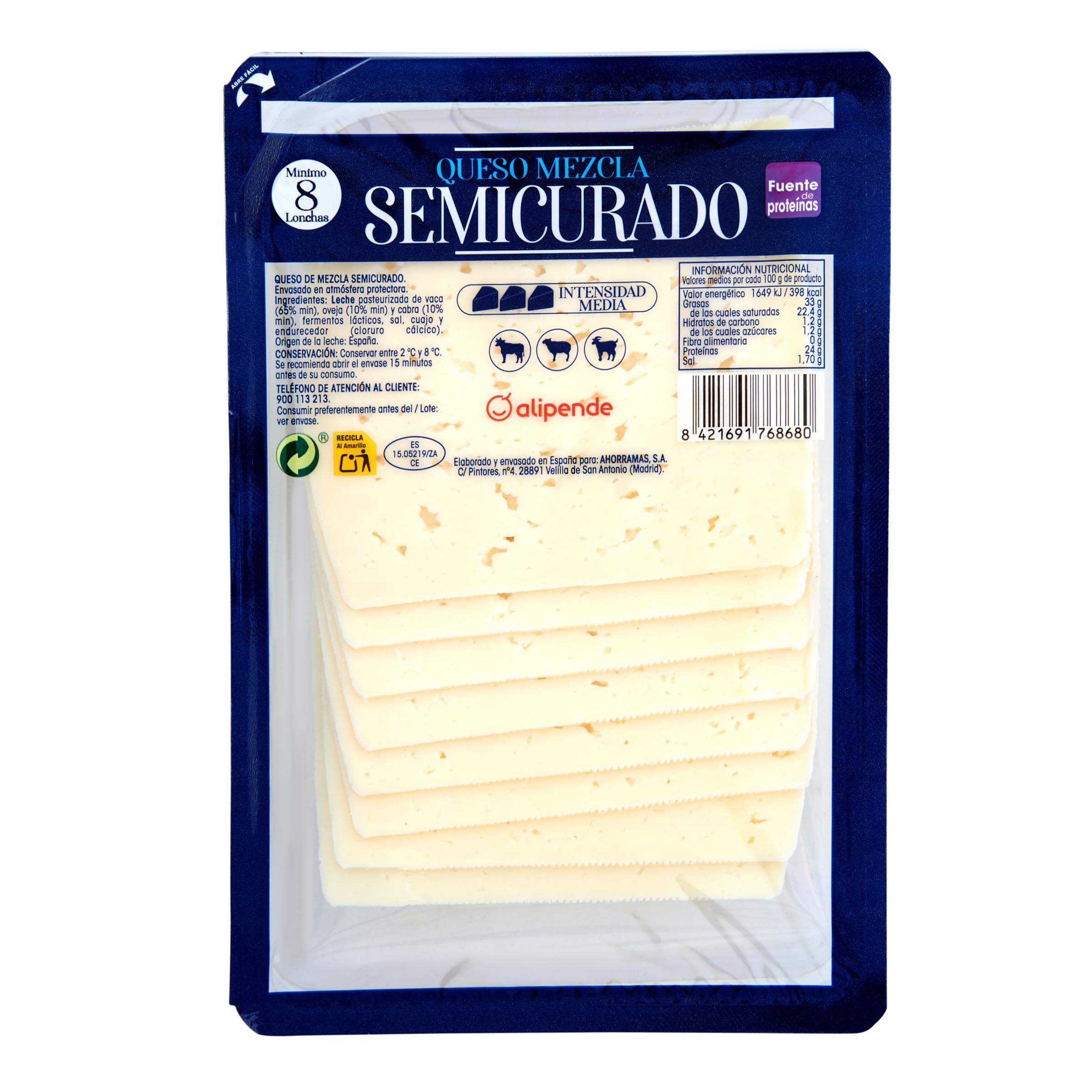 Queso semicurado en lonchas Alipende 200g