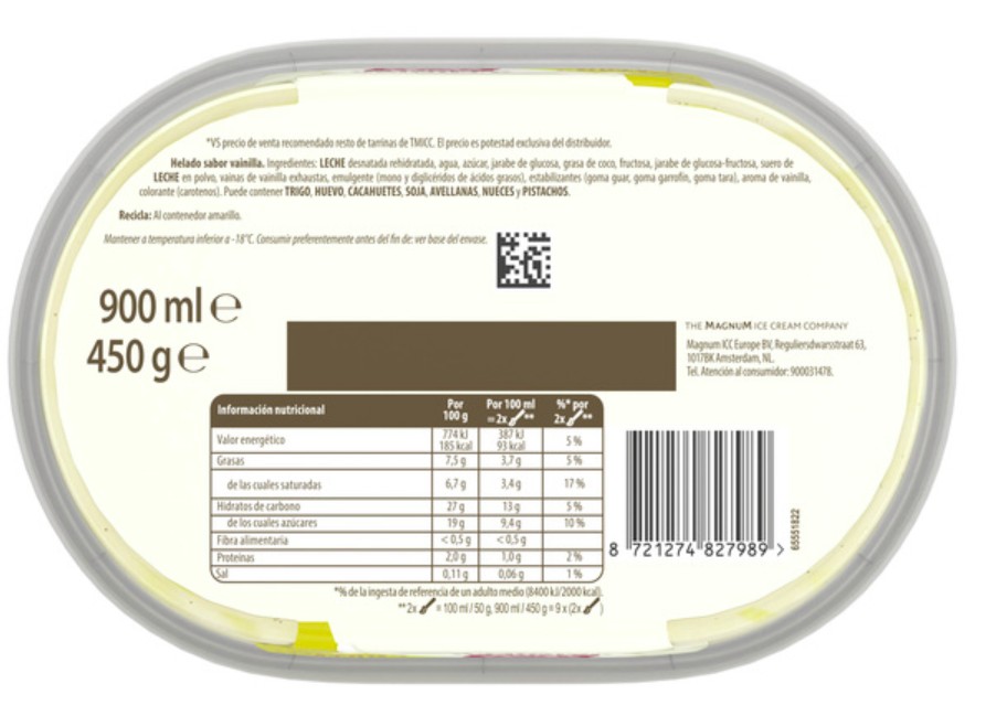 Helado vainilla Frigo 900ml