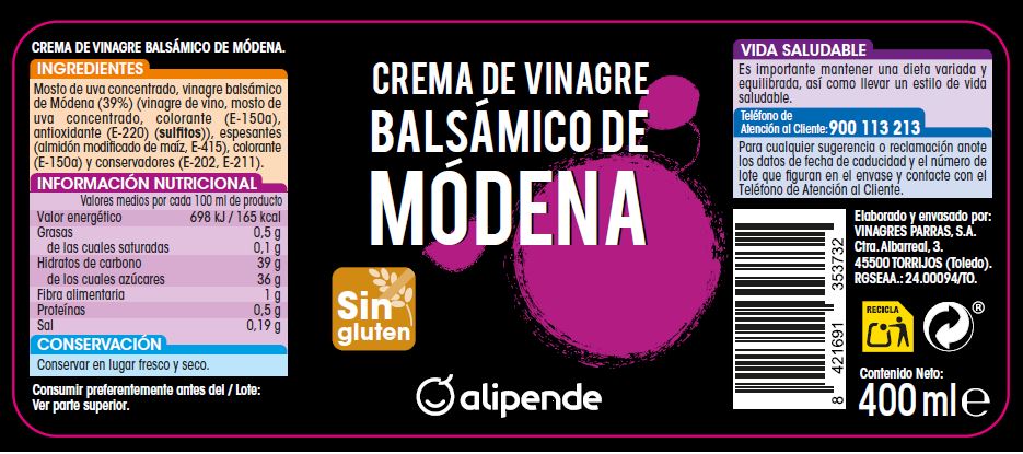Crema de vinagre balsámico Alipende 400ml módena