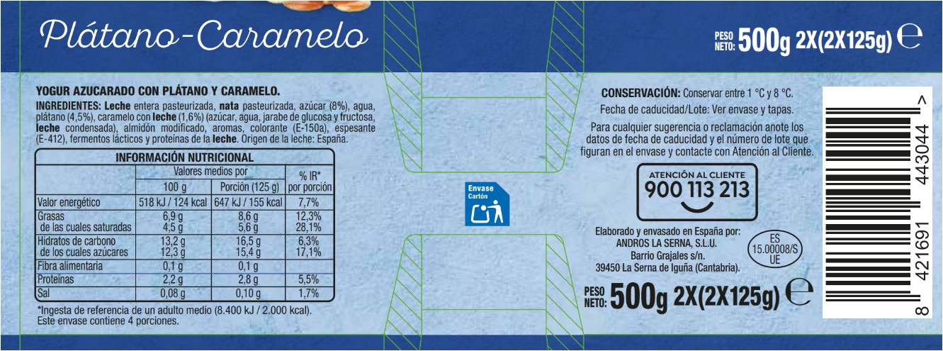 Yogur estilo griego Alipende pack 4 plátano y caramelo