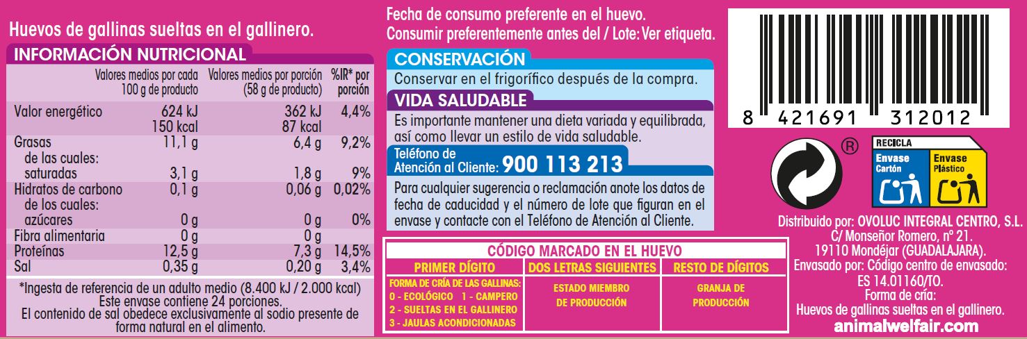 Huevos de gallinas sueltas en el gallinero Alipende 24u "clase m"