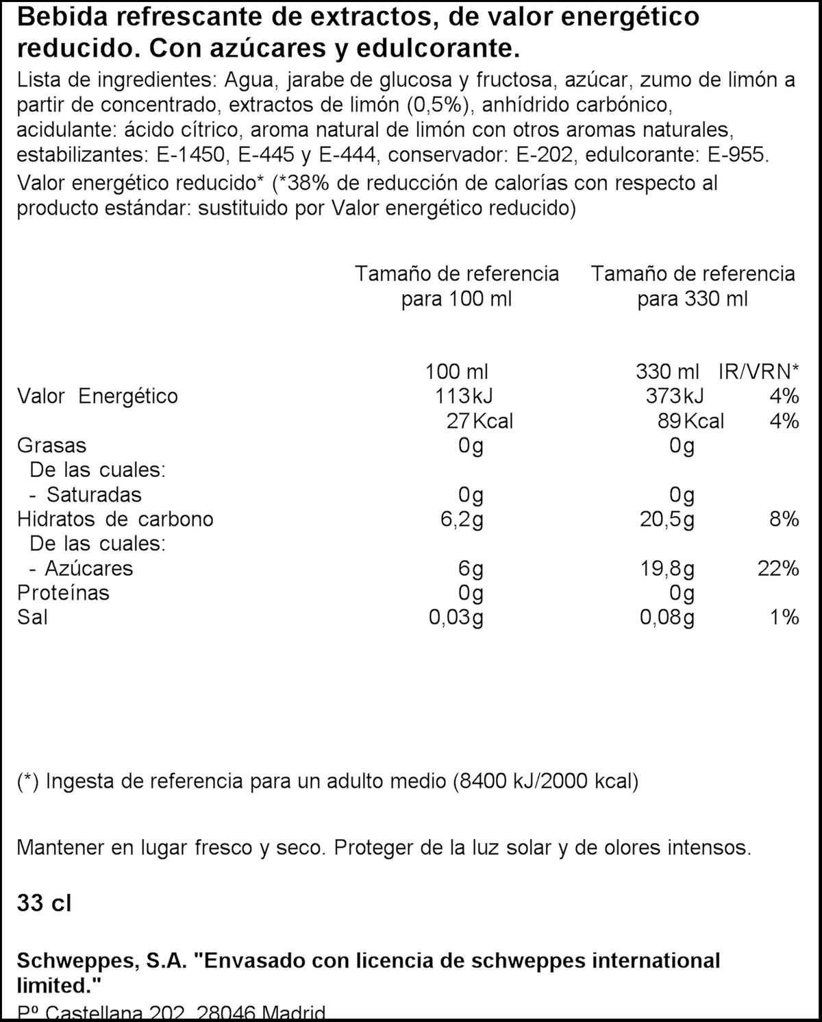 Refresco limón Schweppes lata 33 cl