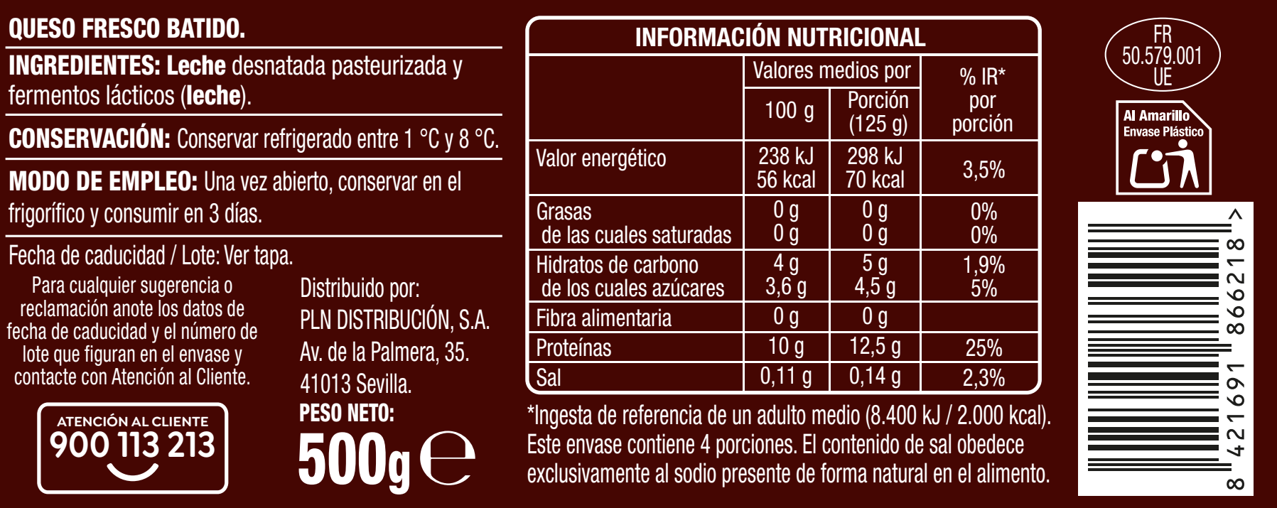 Queso fresco batido proteínas 0% Alipende 500g