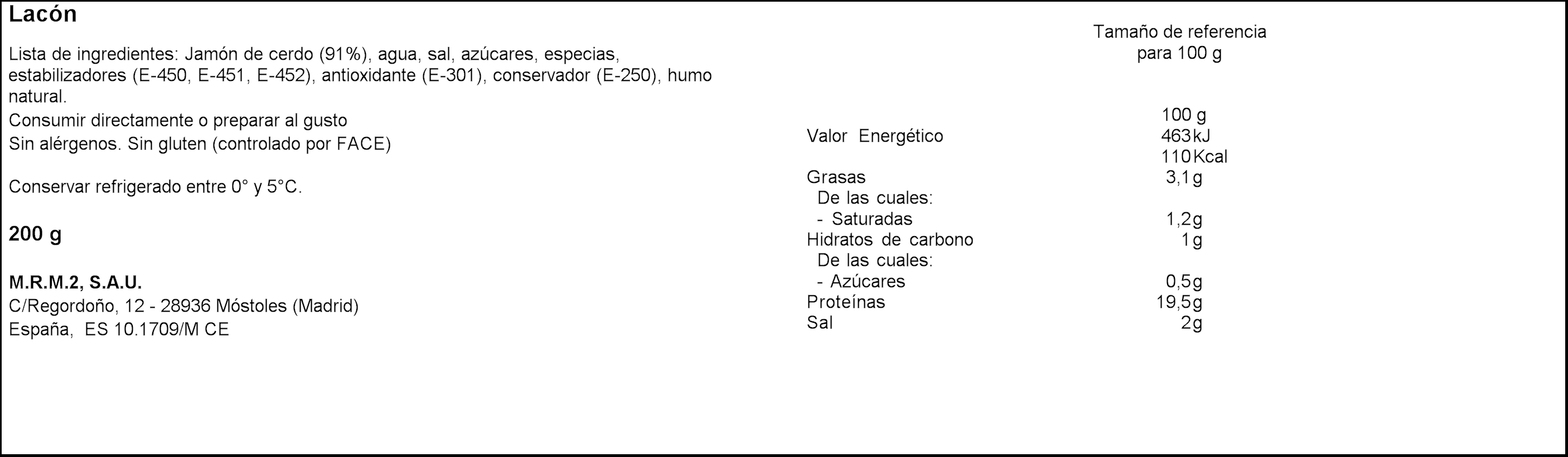 Lacón Mrm 200gr en tapas calidad extra