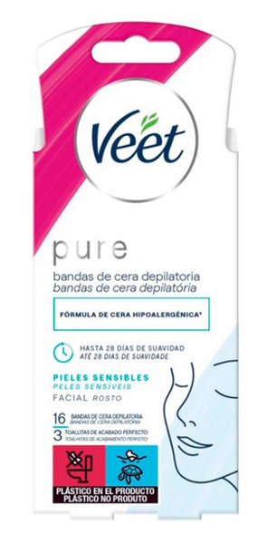 Banda de cera depilatoria Pure Veet 16 unidades facial Ahorramas