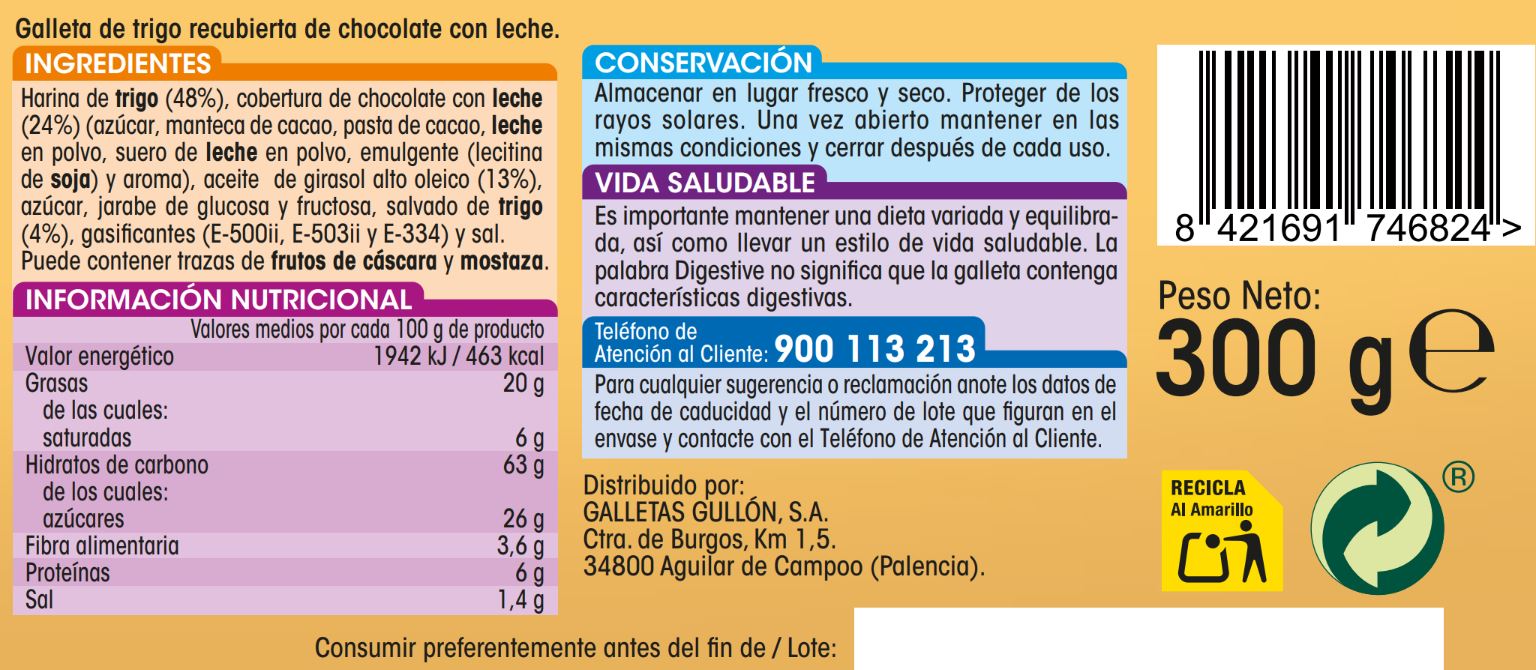 Galletas de chocolate con leche digestive Alipende 300g